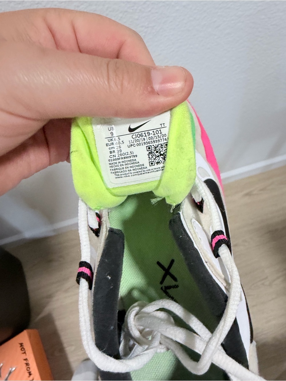 Nike Women's Pink, Neon Green & Black Air Max 270 React Sneakers - Picture 5 of 9